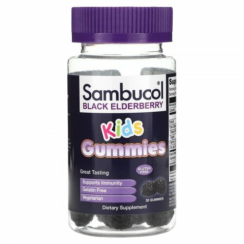 Купить Sambucol, Черная бузина, жевательные таблетки для детей, 30 шт., Самбукол
