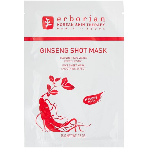 Erborian Тканевая маска Ginseng Shot Mask Женьшень, 15 г, 1 мл erborian тканевая маска bamboo shot mask бамбук увлажняющая 15 г