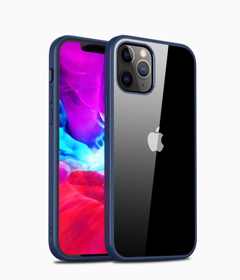 Прозрачный чехол для IPhone 12 и 12 Pro / Айфон 12 и 12 Про с силиконовым кантом Crystal Case (Темно-синий)