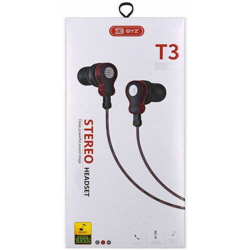 Наушники проводные BYZ T3 вакуумные с микрофоном 12 метра черно-красный 88400₽