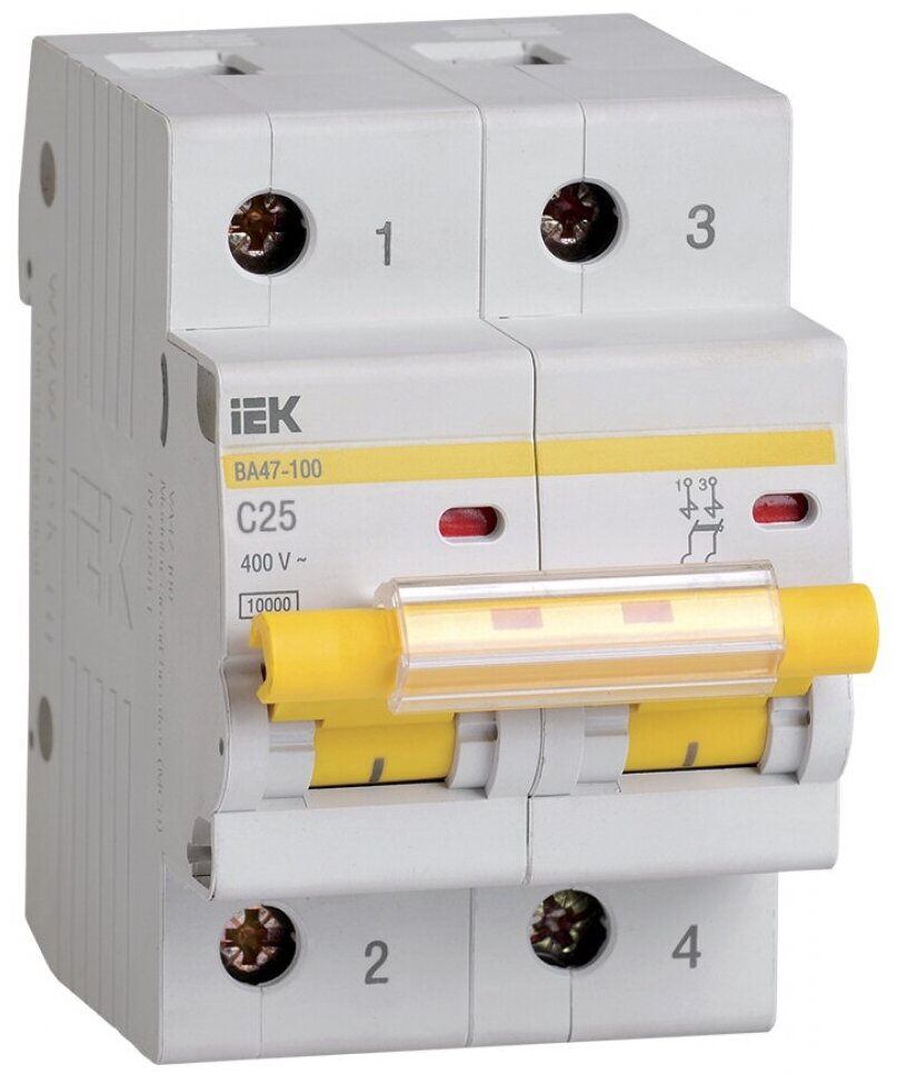 IEK Выключатель автоматический модульный ВА47-100 25А 2П двухполюсный C 10кА MVA40-2-025-C