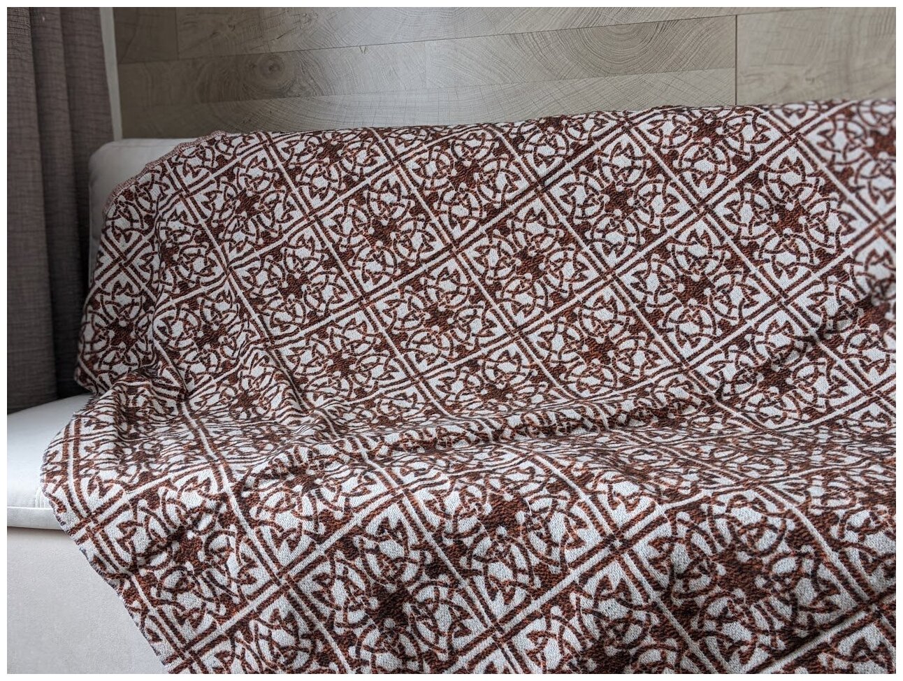Одеяло байковое 140х200 коричневое жаккард - фотография № 1