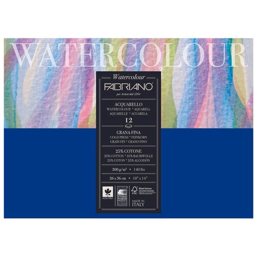 Альбом для акварели Fabriano Watercolour 29.7 х 21 см (26х36 см), 300 г/м², 12 л. белый 36 см 26 см 300 г/м²