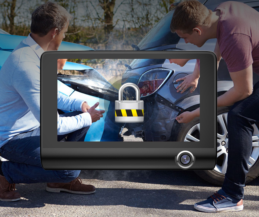 Автомобильный видеорегистратор Full HD 1080P с камерой заднего вида для парковки / Датчик удара G-сенсор / 4-дюймовый LCD дисплей / HDR / 3 камеры