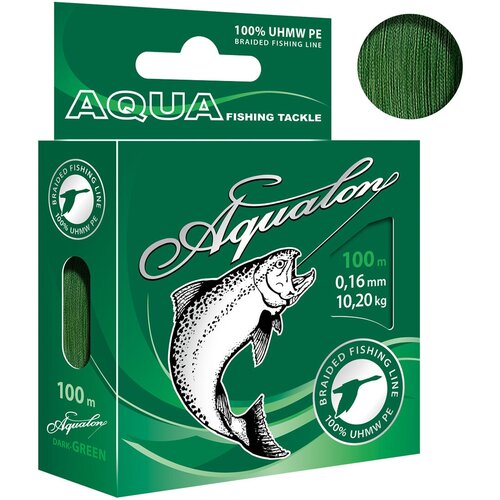 плетеный шнур aqua aqualon 100m dark green d 0 20mm Плетеный шнур для рыбалки AQUA Aqualon Dark-Green 0,16mm 100m