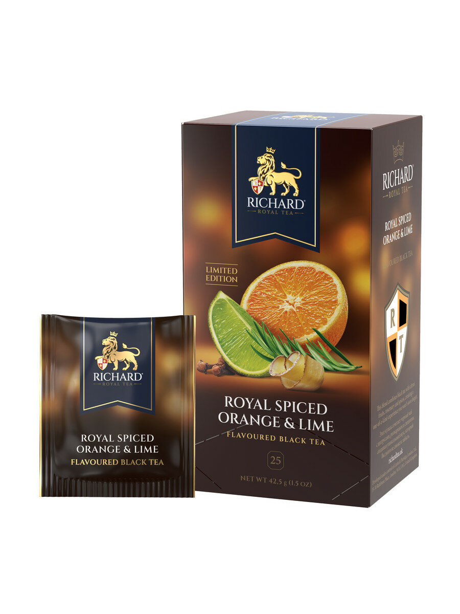 Чай Richard "ROYAL SPICED ORANGE & LIME" чай чёрный ароматизированный в формате 25 саш. - фотография № 5