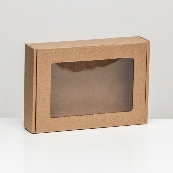 Коробка самосборная, бурая с окном, 21 х 15 х 5 см