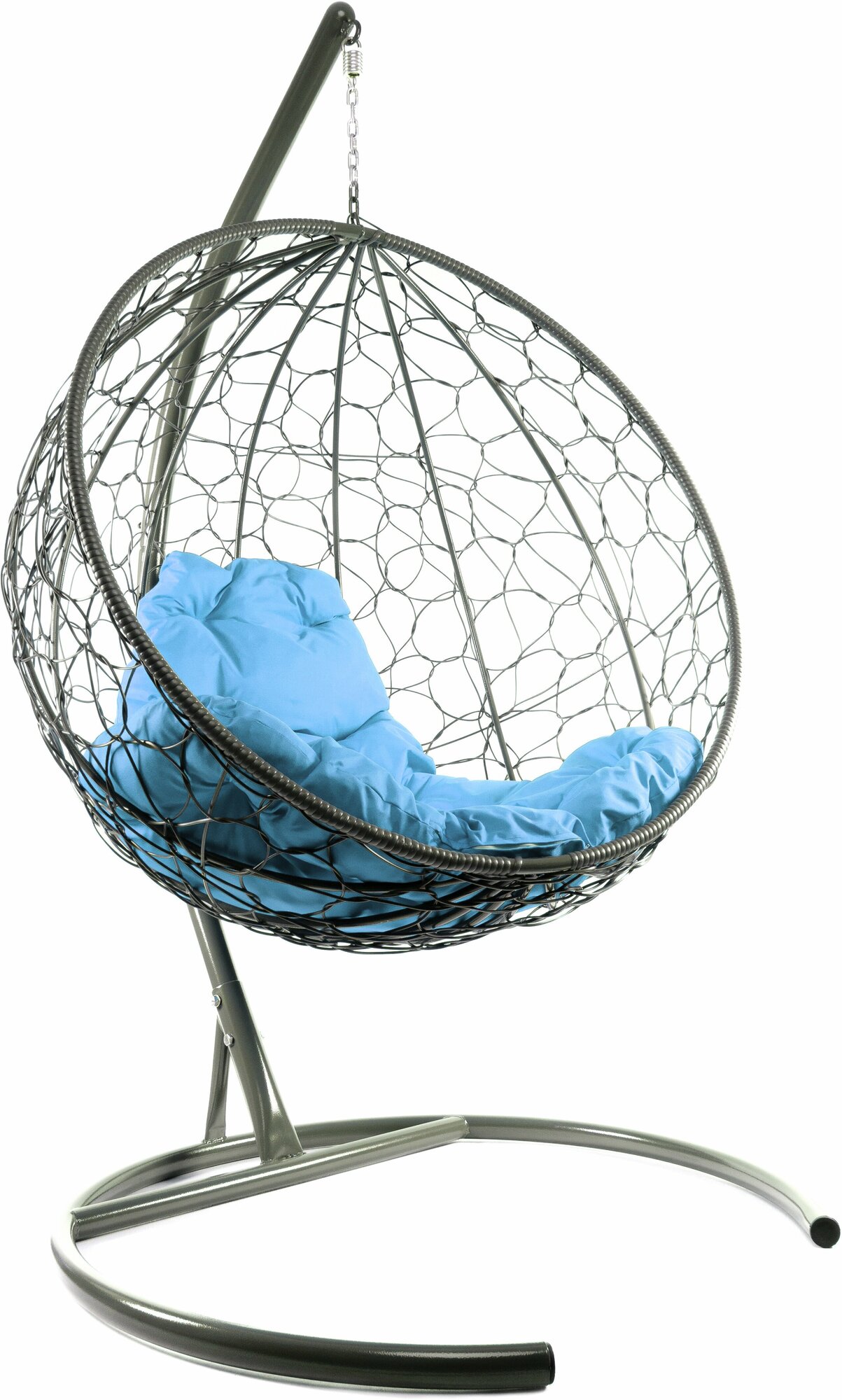 Подвесное кресло круг ротанг серое (без стойки), голубая подушка - фотография № 9
