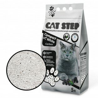 Cat Step Compact White Carbon наполнитель комкующийся минеральный 5л