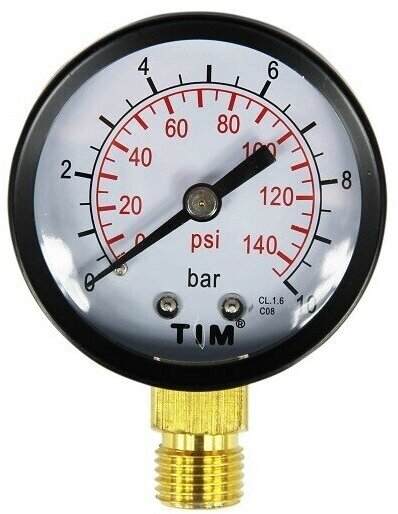 Манометр радиального подключения 1/4" - 10 бар TIM