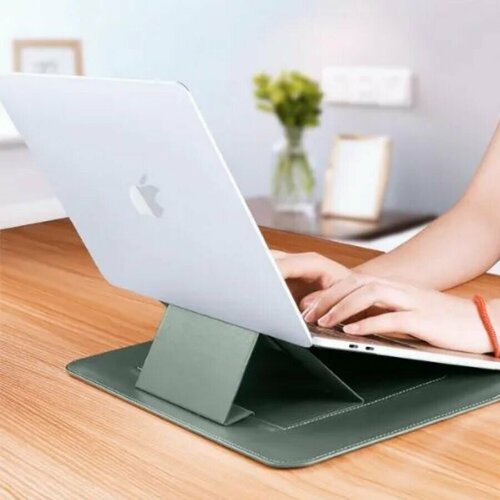 Чехол-подставка для ноутбука WiWU Skin Pro Portable Stand Sleeve для MacBook Pro 14.2 дюймов (кожаный) - Зеленый