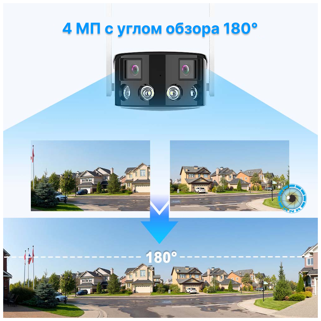 Камера видеонаблюдения Wi-Fi 4 МП, двойной объектив, ультраширокий угол обзора 180 , ночное видение