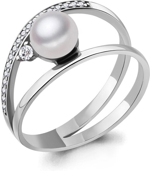 Кольцо Diamant online, серебро, 925 проба, жемчуг, фианит, размер 17.5