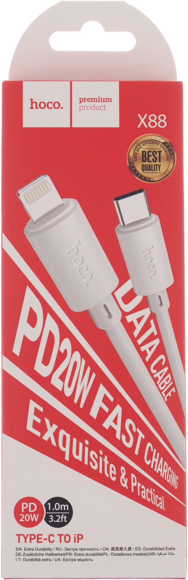 Кабель Hoco X88 Gratified, USB Type-C - Lightning, PD20W, 1м, белый — фото 1