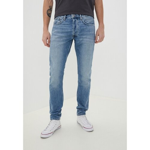 Джинсы зауженные Pepe Jeans, полуприлегающий силуэт, средняя посадка, размер 33, голубой