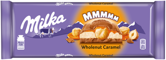 Шоколад Milka Wholenut Caramel молочный с карамельной начинкой и обжаренным фундуком, 300 г