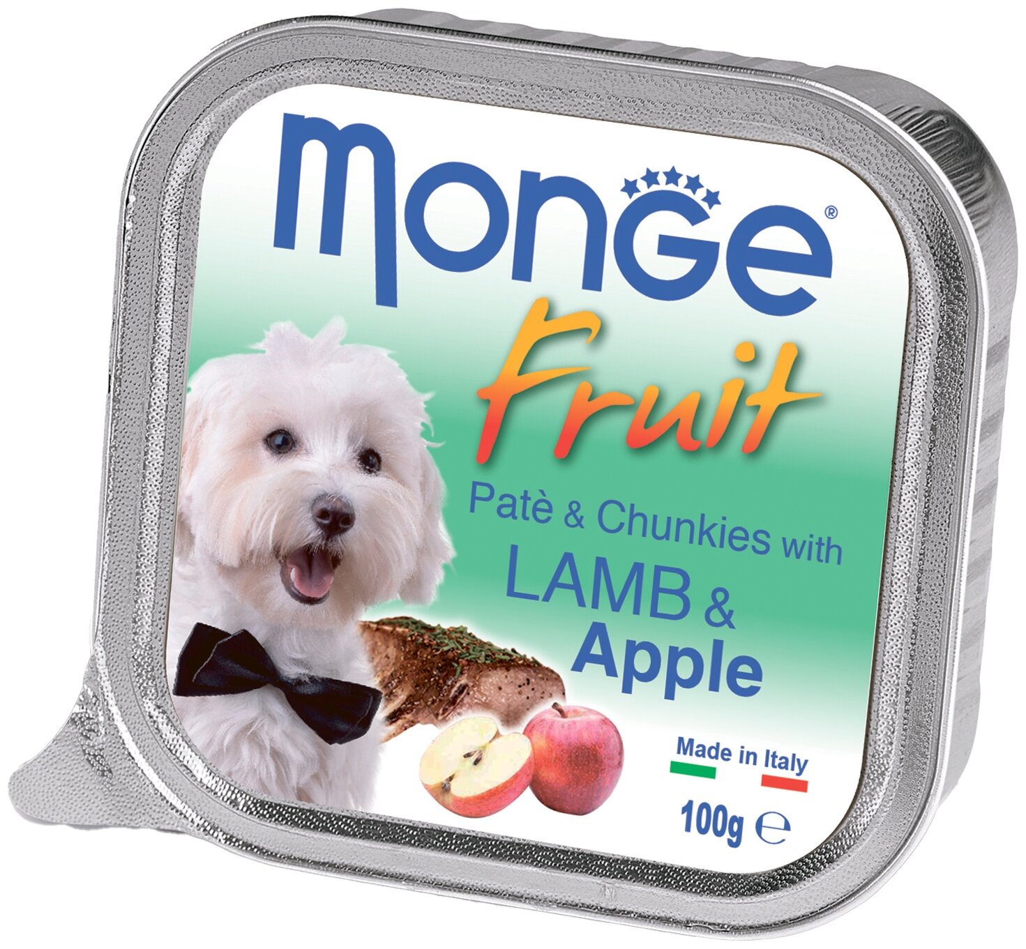 Влажный корм для собак Monge Fruit, ягненок, с яблоком 1 уп. х 1 шт. х 100 г