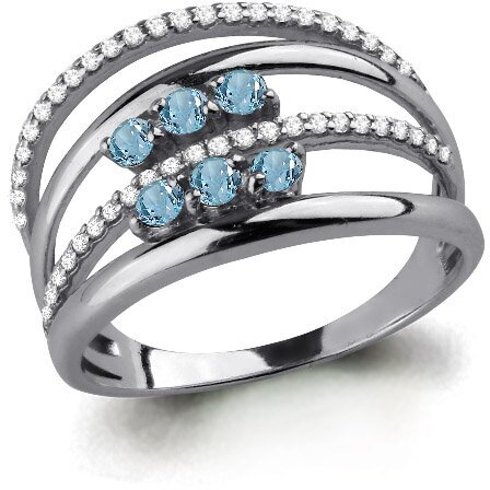 Кольцо AQUAMARINE, серебро, 925 проба, топаз, фианит