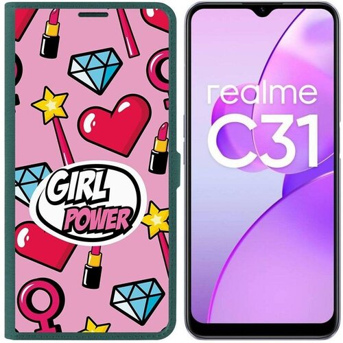 Чехол-книжка Krutoff Eco Book для Realme C31 Girl Power (зелёный опал) eco book для realme c31 зеленый опал 391441