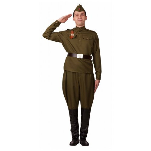 Карнавальный костюм Солдат, гимнастёрка, брюки, ремень, пилотка, р. 42 4933677