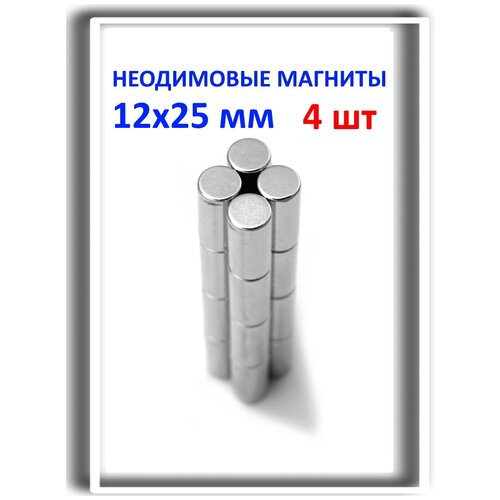 Неодимовые магниты усиленной мощности 12х25 мм, прутки, MaxPull, набор 4 шт. в тубе, сила сц.- 6,1 кг.