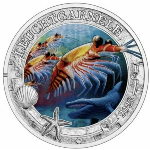 Памятная цветная монета 3 евро Антарктический криль. Австрия, 2023 г. в. UNC (без обращения)