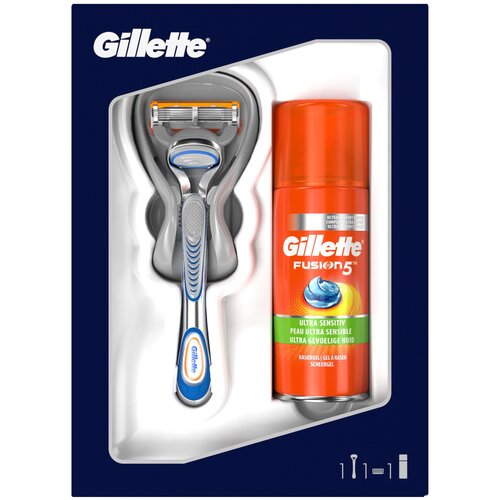 фото Набор gillette подарочный: гель для бритья fusion5 ultra sensitive 75 мл, бритвенный станок fusion5