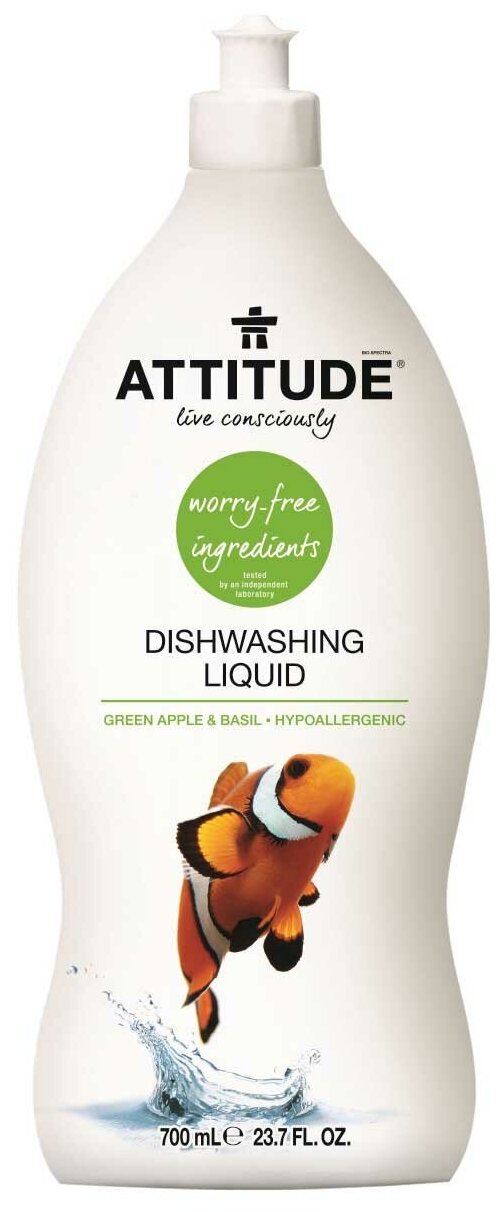 Средство для мытья посуды Attitude Зеленое яблоко и базилик, 700 мл - фото №2