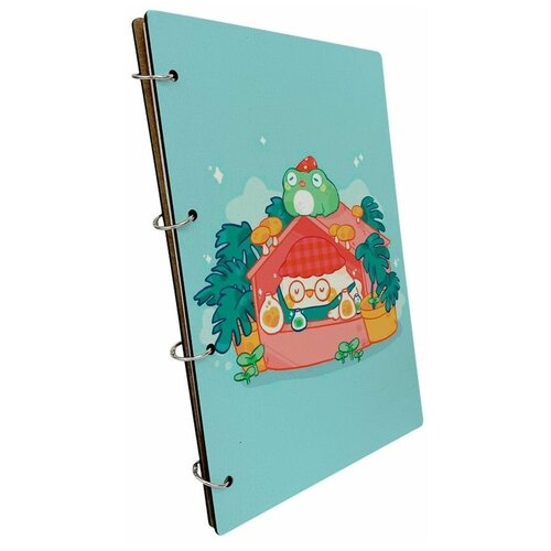 Тетрадь со сменными блоками на кольцах, A4 120 листов с деревянной обложкой новый год лягушка - 106