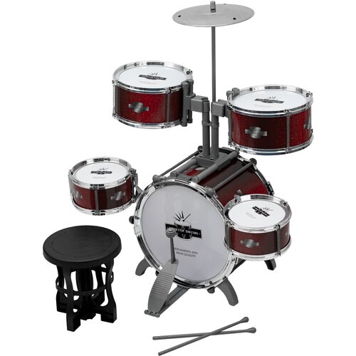 Детская барабанная установка (700b) красная со стульчиком