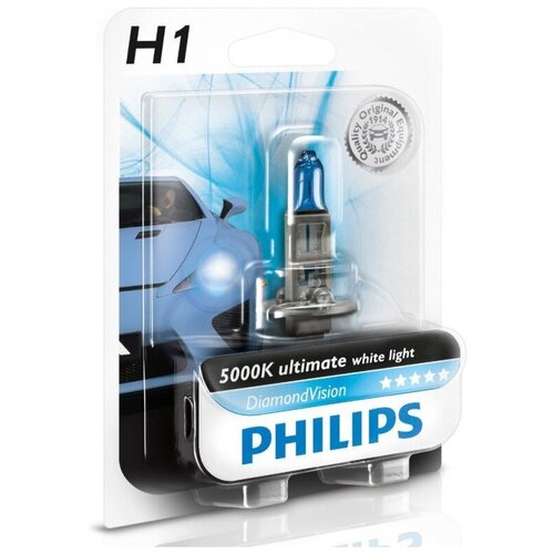 фото Лампа автомобильная philips diamondvision h1 55w p14.5s 5000k (бл.) 12v, 1шт, 12258dvb1