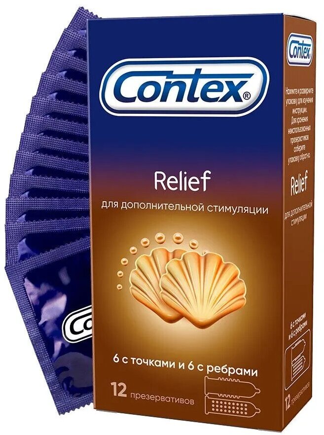 Презервативы Contex Relief, микс: 6 шт с точками, 6 шт с ребрами, №12