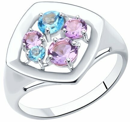 Кольцо Diamant online, серебро, 925 проба, аметист, топаз, размер 18