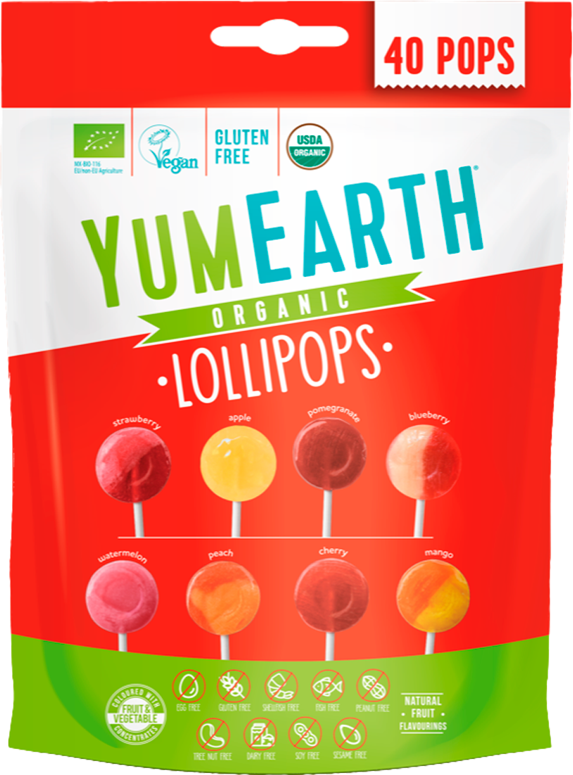 Органические леденцы на палочке YumEarth Organic Fruit Pops Ассорти 8 вкусов 40 леденцов