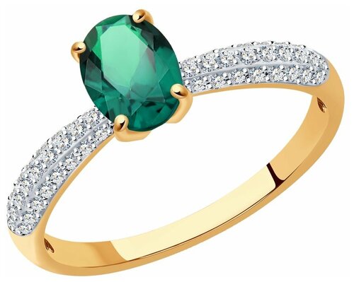 Кольцо Diamant online, золото, 585 проба, изумруд, бриллиант, размер 18.5