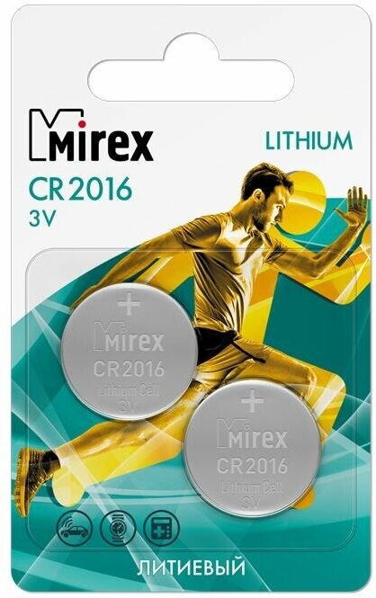 Батарейки литиевая Mirex CR2016 3V 2 шт , ecopack