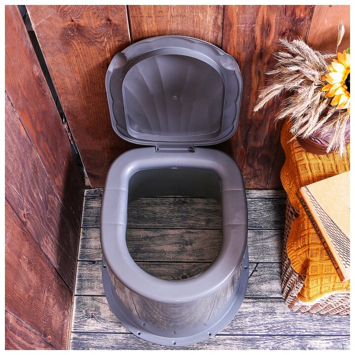 Туалет дачный, h = 35 см, без дна, с отверстиями для крепления к полу, серый - фотография № 5