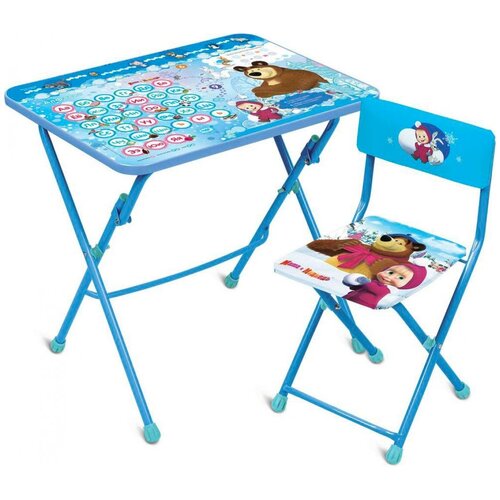 фото Комплект nika стол + стул маша и медведь с азбукой №4 (ку1/18) 60x45 см голубой