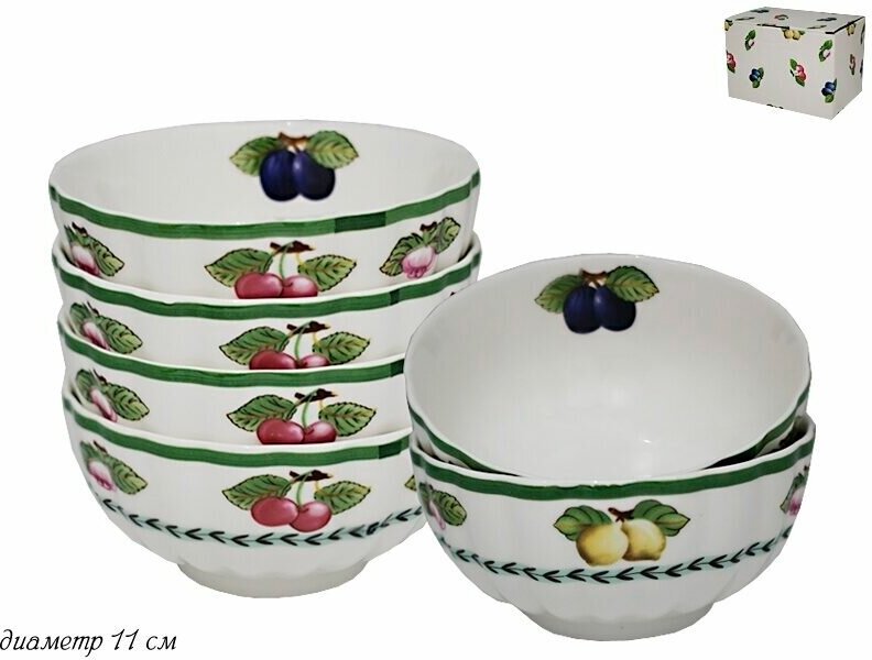 фото Набор из 6 салатников 11 см. фрукты Фарфор Lenardi (178506)