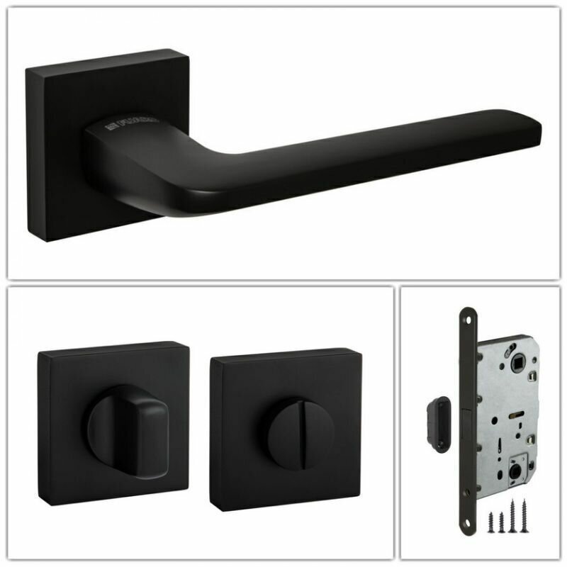 Комплект ручек для дверей Fuaro FLOW_DM_BL-24_UN, черный (ручка + завертка WC + магнитный замок)