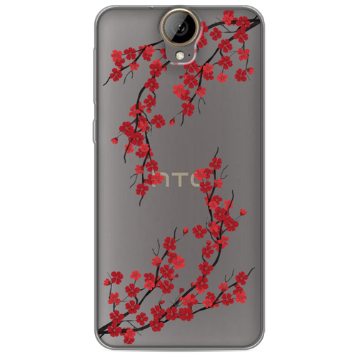 Силиконовый чехол на HTC One E9 Plus / Эйчтиси One E9 Plus Красная сакура, прозрачный силиконовый чехол жираф на акуле на htc one e9 plus эйчтиси one e9 plus
