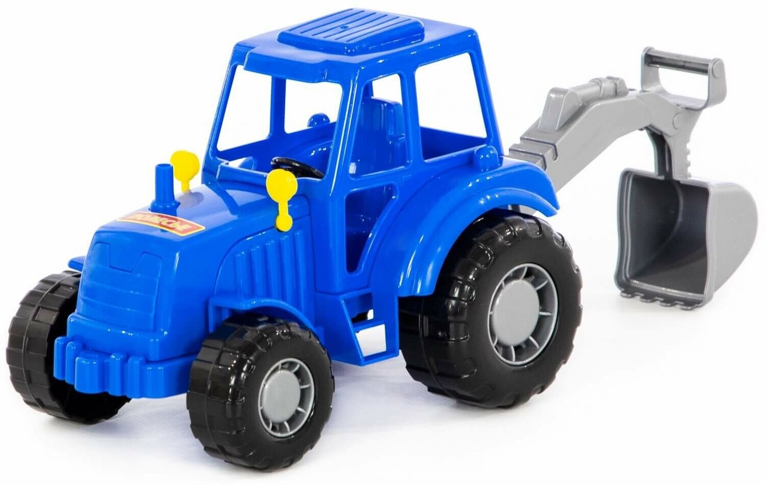 Синий трактор с ковшом машинка