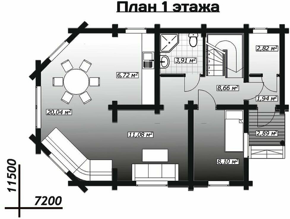 Готовый проект дома из оцилиндрованного бревна / Двухэтажный / 81,33 м2 - фотография № 2