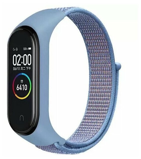 Ремешок нейлоновый для Xiaomi Mi Band 3/4/5/6/7 (29), лазурный, на липучке