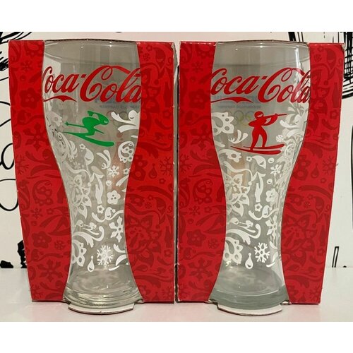 Набор бокалов Coca-Cola Сочи 2014 биатлон и лыжи, стаканы Кока-Кола (2 шт.)