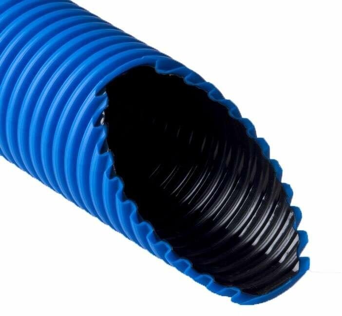 Труба дренажная 200 мм, 20 (м) гофрированная двустенная SN 6, двухслойная ПНД, ливневая, для кабеля, синяя без перфорации - фотография № 4