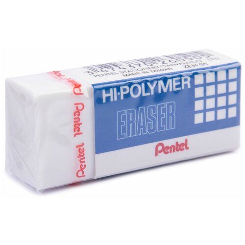 Резинка стирательная PENTEL (Япония) Hi-polymer eraser, 43х17,5х11,5 мм, белая, картонный держатель, ZEH-05, (48 шт.)