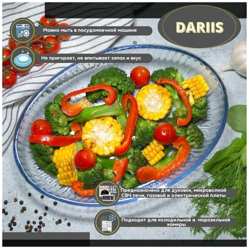 Форма для запекания и выпечки стеклянная, прозрачная, овальная 35х25х6,5 см в Подарочной коробке DARIIS плиссе