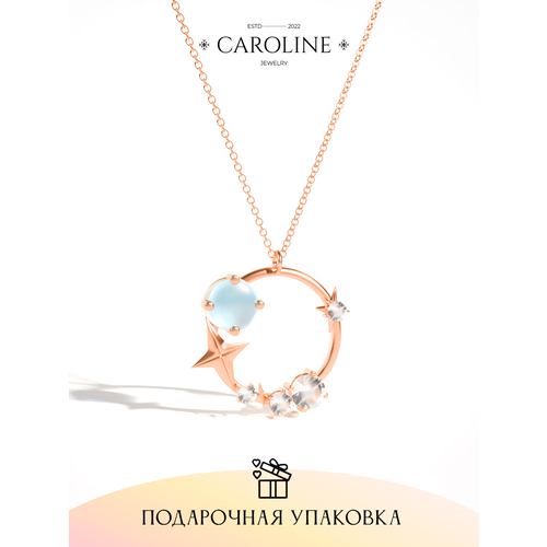 Колье Caroline Jewelry, кристалл, лунный камень, длина 45 см, золотой