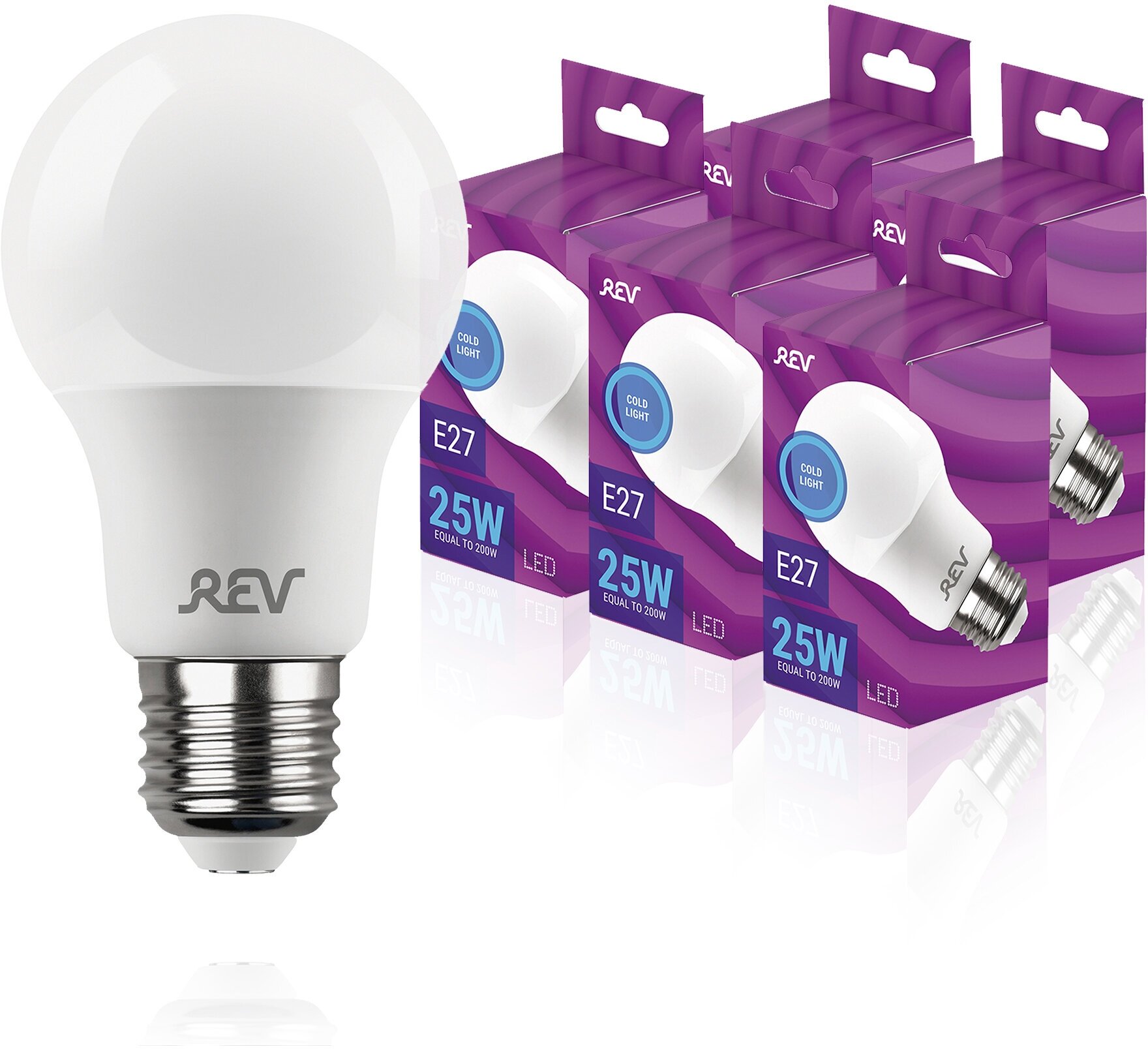 Упаковка светодиодных ламп 5 шт REV 32419 5, 6500К, Е27, A60, 25Вт